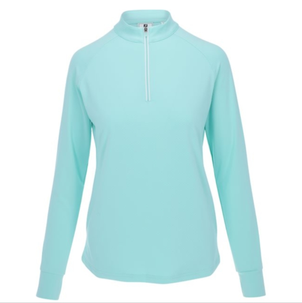 FOOTJOY Pullover Quarter Zip Aqua Long Sleeve Dot Jacquard Midlayer Size Large
